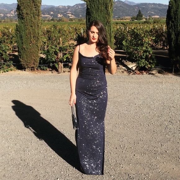 Sparkly Cowl Neck Gown 